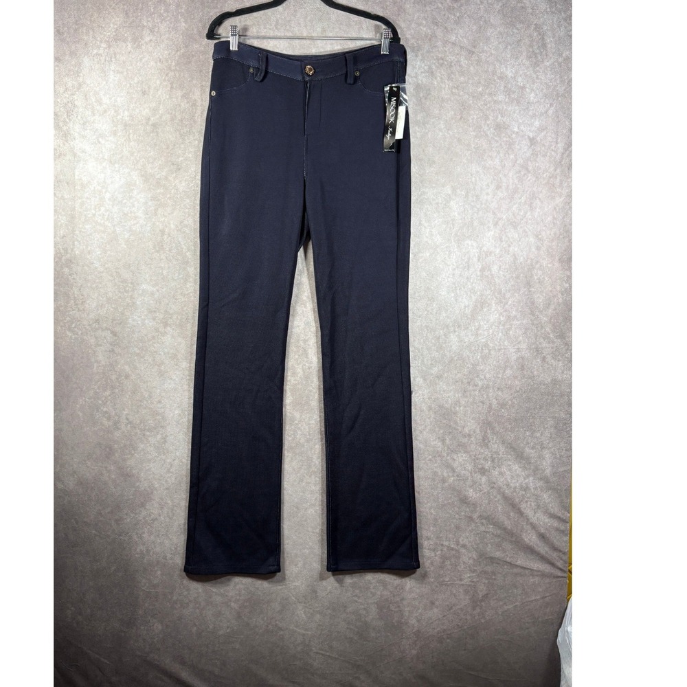 Misook Pants Womens 10 Navy Blue Indigo Knit Straight Leg Textured Professional